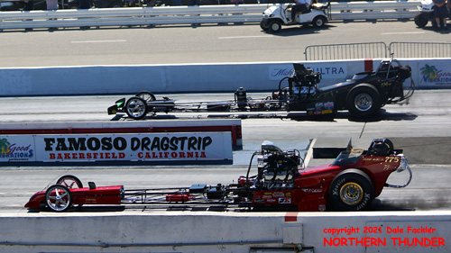 Frank McBee Jr. - AA/FD - #775 - 
'Valley Thunder' (near lane) vs Jim Murphy - AA/FD - #774 - 'WW III' (far lane)